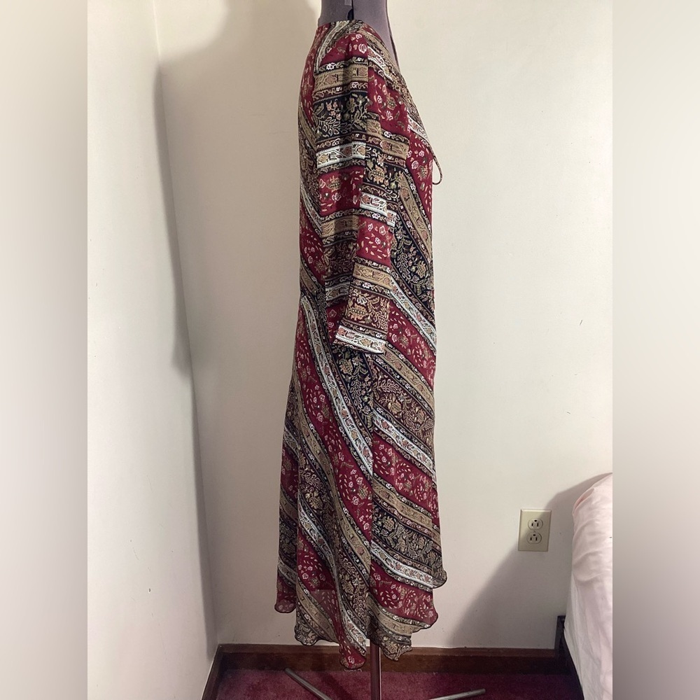 Y2K Vtg Striped Paisley Lace Up Midi Dress Size 6 - Picture 3 of 16